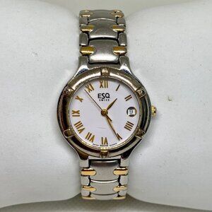 ESQ Esquire Swiss women’s vintage watch two tone white dial 26mm size 6” running